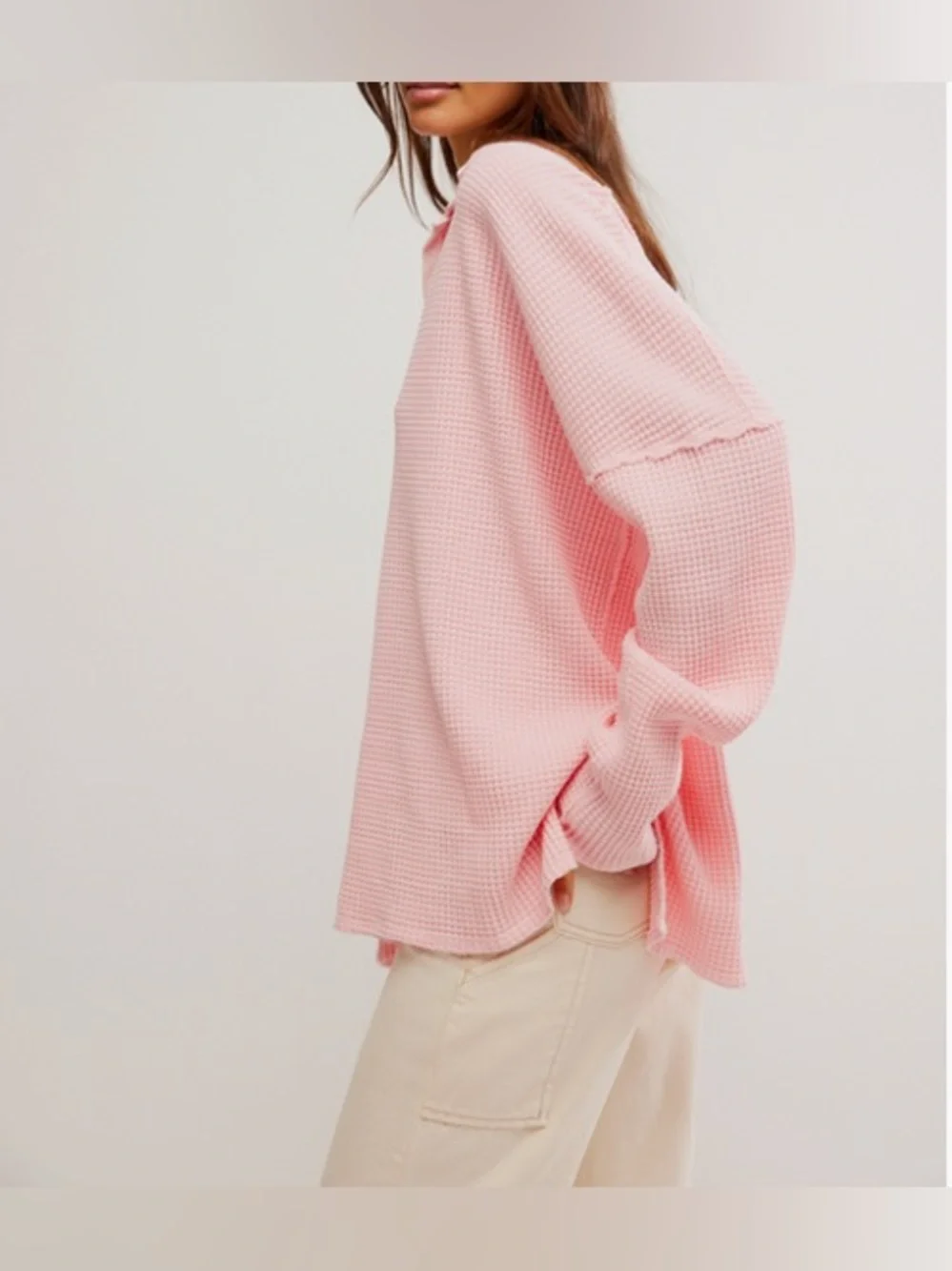 NWOT Free People We The Free Travis Polo - pale rosette pink - Small - Picture 4 of 8